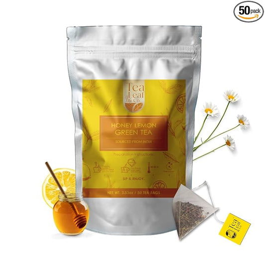 Honey Lemon Green Tea Bags (50 Count), Green Tea with Chamomile, Lemon & Honey Extract, Caffeinated, Real and Natural Green Tea, Blended with Fresh Herbs and Spices, Gluten Free