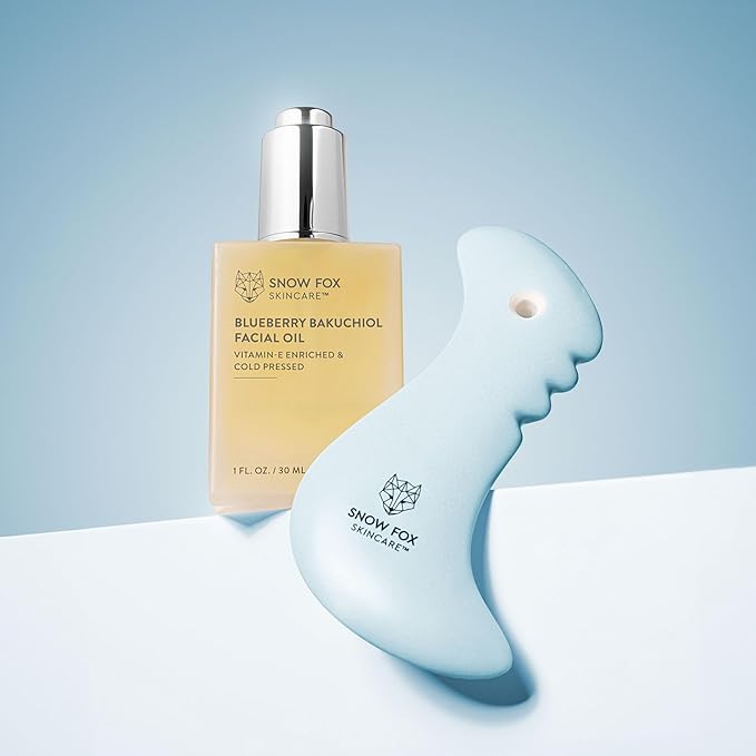 Snow Fox Porcelain Facial Gua Sha Tool | Sculpting Massager for Face Contouring, Lymphatic Drainage & Jawline Shaping | Acupressure Therapy Device | Reflexology Face Care (Arctic Blue)