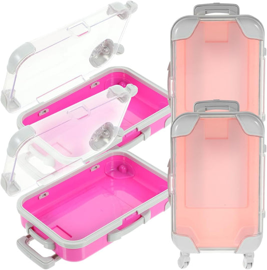 4pcs Simulation Suitcase Makeup Box, Portable False Eyelashes Storage Box, Travel Makeup Carrying Case, Pink & Rose Red, 6.49 x 3.34 x 1.96 Inch