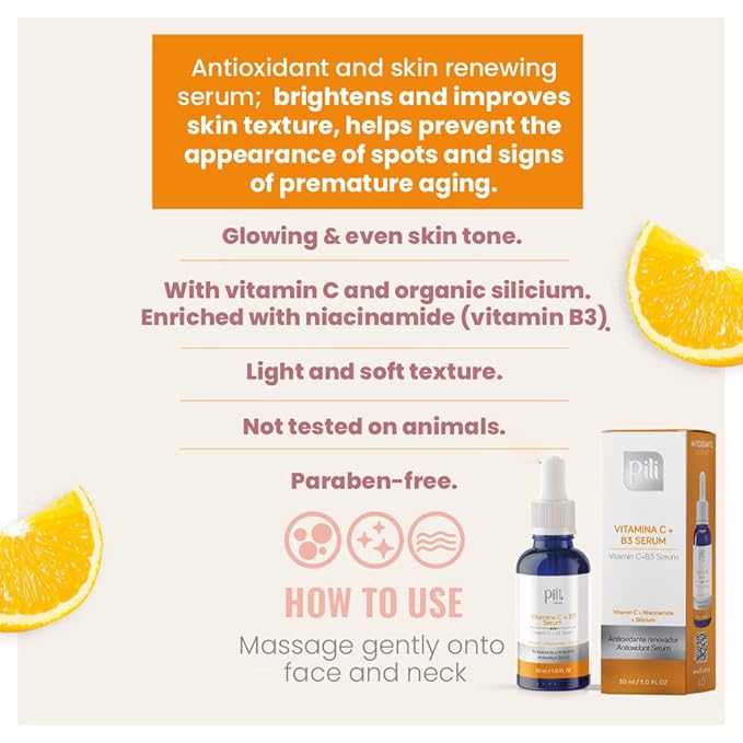 Pili Vitamin C Serum with Niacinamide & Organic Silicon – Brightening, Hydrating & Anti-Aging Face Serum for All Skin Types, Including Oily & Acne-Prone Skin – 1 fl oz