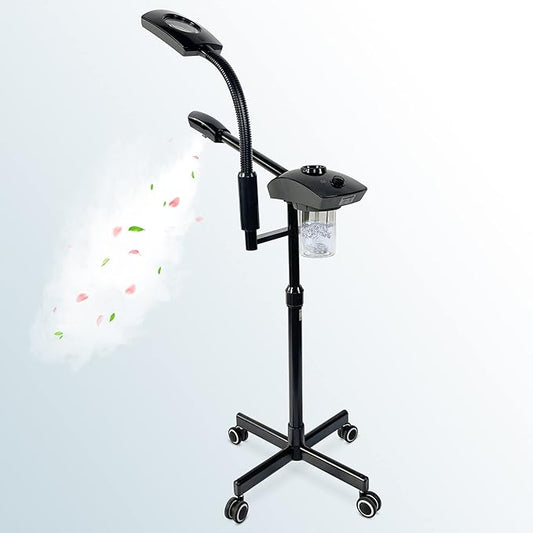 KINGSTEAM Professional Facial Steamer, 2 in 1 Ozone Facial Steamer on Wheels with 3X Magnifying Lamp, Hot Mist Steam Machine with Time Preset Function for Face Spa, Home, Aromatherapy and Skin Clinic