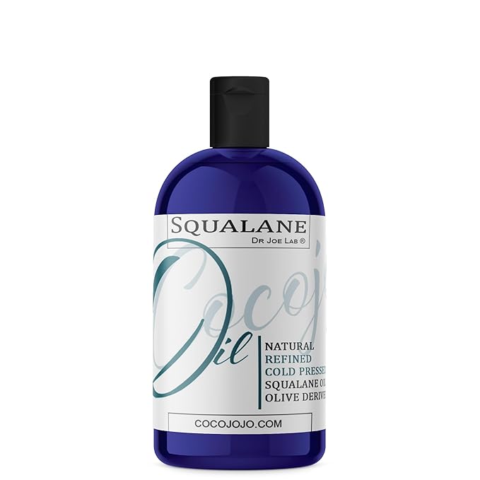 Dr Joe Lab Squalane Oil Pure Plant Derived Refined Cold Pressed Squalene From Olives Vegan Undiluted Bulk Carrier Oil for Face Skin Hair Body Cosmetics Natural Cleanser Moisturizer (16 oz)