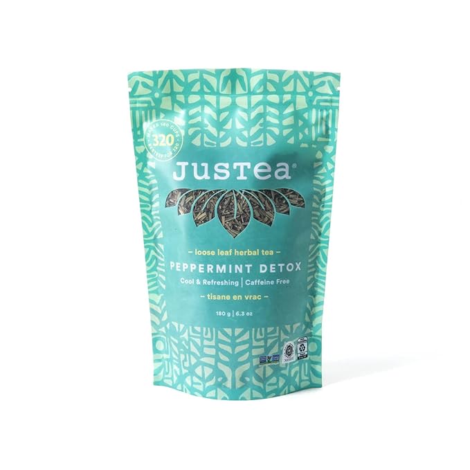 JusTea PEPPERMINT DETOX | Loose Leaf Herbal Tea | Recyclable Refill Pouch | 160+ Cups (6.3oz) | Caffeine Free | Award-Winning | Fair Trade | Non-GMO