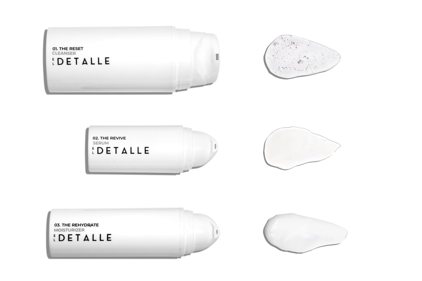 El Detalle - The Regimen - 3 Step Set | Men's simple and effective skin care, Includes: The Reset Cleanser, The Revive Serum, The Rehydrate Moisturizer, Suitable for all skin types; One-pump solution