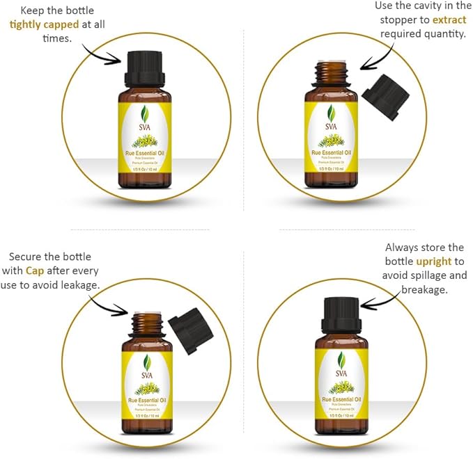 SVA Rue Essential Oil – 1/3 Fl Oz – 100% Natural Rue Oil - for Diffuser, Hair Care, Face, Skin Care, Aromatherapy, Scalp and Body Massage, Soap and Candle Making