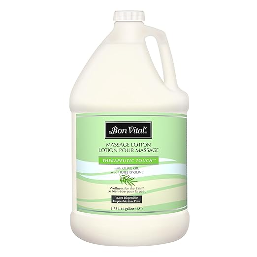 Bon Vital' Therapeutic Touch Massage Lotion with Olive Oil to Repair Dry Skin & Soothe Sore Muscles, Skin Therapy Lotion, Moisturizes Skin During Massages for Smooth, Soft Skin, 1 Gal, Label may Vary
