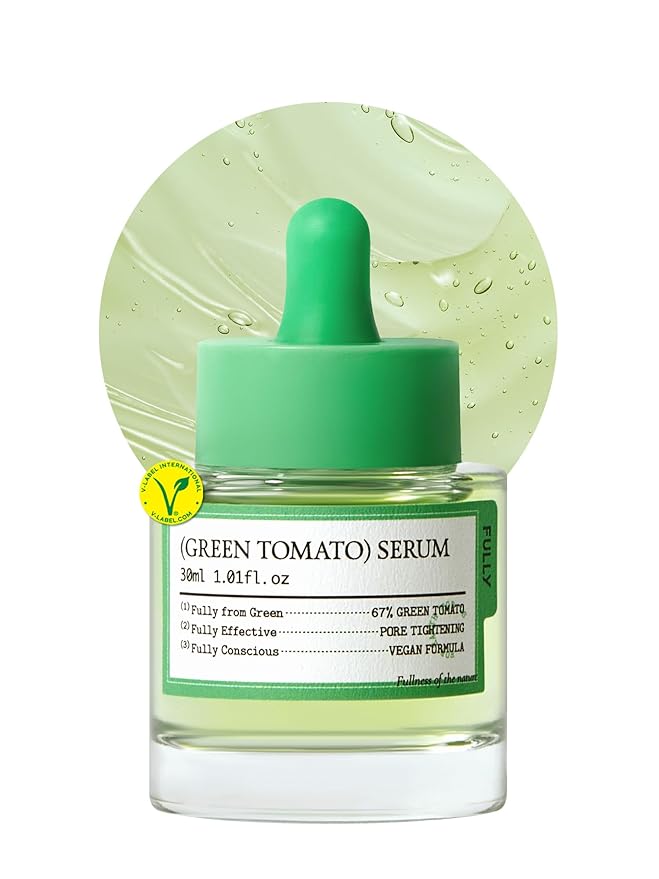 FULLY Green Tomato Serum, Pore Tightening with 67% Green Tomato Extract, Vit C and PHA, Elastcity Boosting and Skin Moisturization, Fragrance Free, Vegan & Dermatologically Tested, 1.01 fl.oz