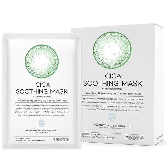 Cica Calming Mask for Face Sensitive Irritated Skin, Soothing, Moisturizing, Korean Anti Aging Face Mask, Eve Vegan, Chamomile, Hyaluronic Acid 10EA