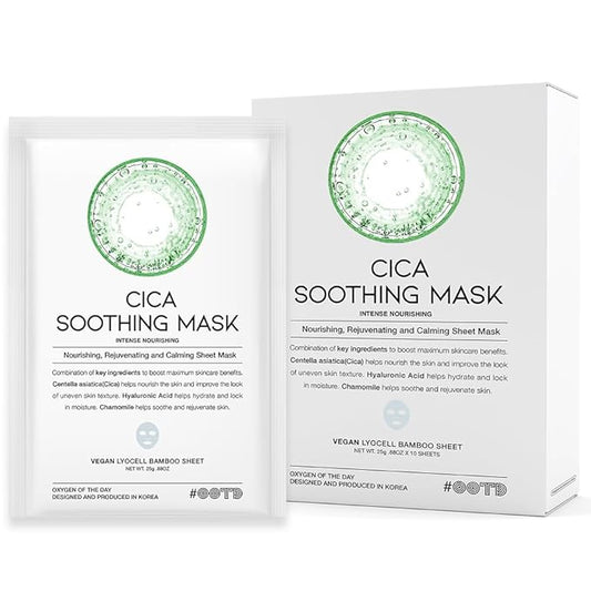 Cica Calming Mask for Face Sensitive Irritated Skin, Soothing, Moisturizing, Korean Anti Aging Face Mask, Eve Vegan, Chamomile, Hyaluronic Acid 10EA