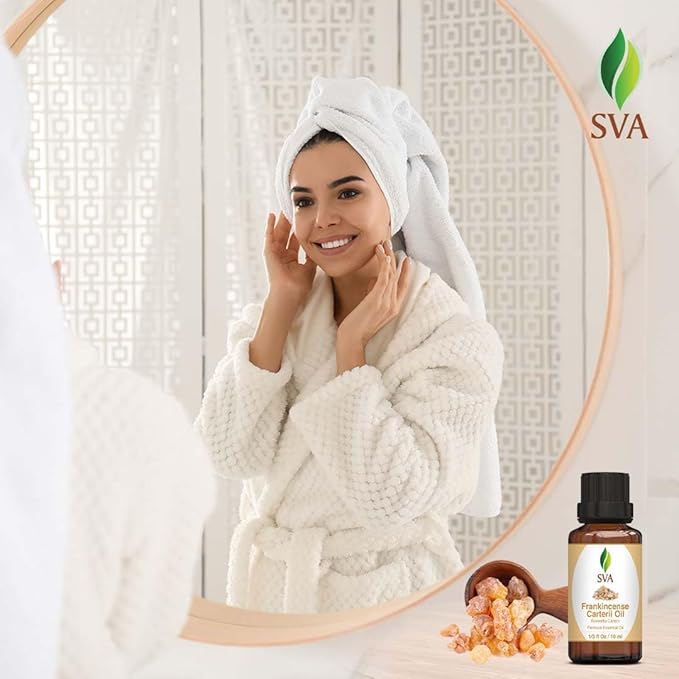 SVA Frankincense Essential Oil – 1/3 Fl Oz – 100% Natural Boswellia Carterii Oil - for Diffuser, Hair Care, Face, Skin Care, Aromatherapy, Scalp and Body Massage, Soap and Candle Making