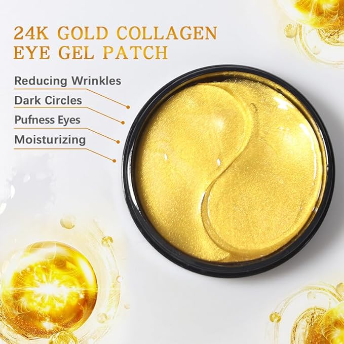 LIYALAN 24K Gold Under Eye Patches for Dark Circles and Puffiness Eye Mask Skin Care Products for Puffy Eyes Beauty for Women 60Pcs