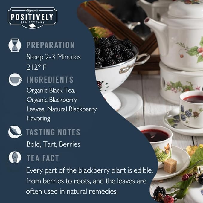 Organic Positively Tea Company, Blackberry Black Tea, Loose Leaf, 16 Ounce