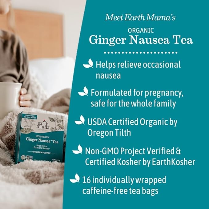 Earth Mama Organic Ginger Nausea™ Tea | Comforts Occasional Nausea + Morning Sickness, 16 Teabags Per Box (3-Pack)