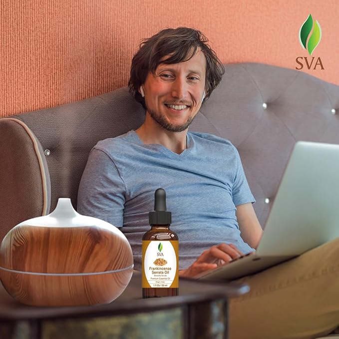 SVA Frankincense Essential Oil – 1 Fl Oz – 100% Natural Boswellia Serrata Oil - for Diffuser, Hair Care, Face, Skin Care, Aromatherapy, Scalp and Body Massage, Soap and Candle Making - with Dropper