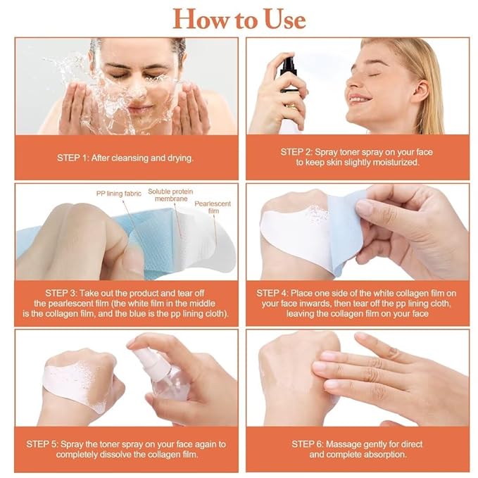 SUNDEER Pure Collagen Films, Highprime Collagen Film For Face, Melting Collagen Film, Soluble Collagen Hydrating Face Mask, Moisturizing, Improve Skin Elasticity, Reduce Fine Lines (2Box*3PCS)