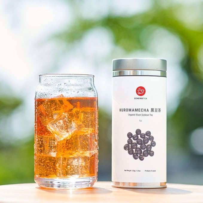 Senbird Organic Kuromamecha - Japanese Black Soybean Tea - From Hokkaido, Japan - Loose Leaf Kuromame Tea in Airtight Tea Tin (5.3oz/150g)