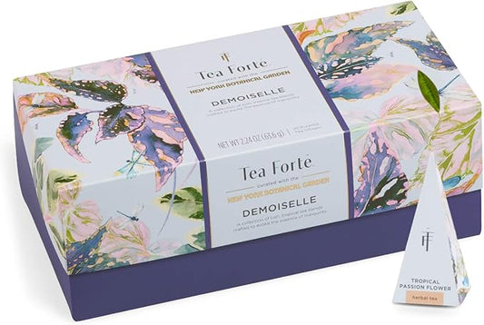 Tea Forte Demoiselle Premium Tea Presentation Box Tea Gift Sampler, 20 Count, 2 of Each Variety Individually Wrapped Handcrafted Pyramid Infuser Bags