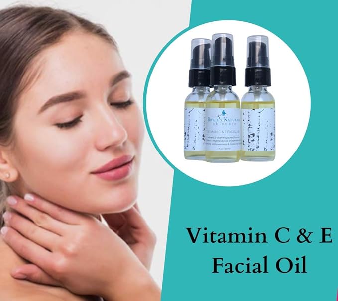 Boyle's Naturals Vitamin C & E Facial Oil Moisturizer for Women - Organic Essential Oil with Rosehip for Dry, Sensitive, Oily, Mature Skin - Skin Care for Wrinkles, Pigmentation, Dark Spot - 1 Oz