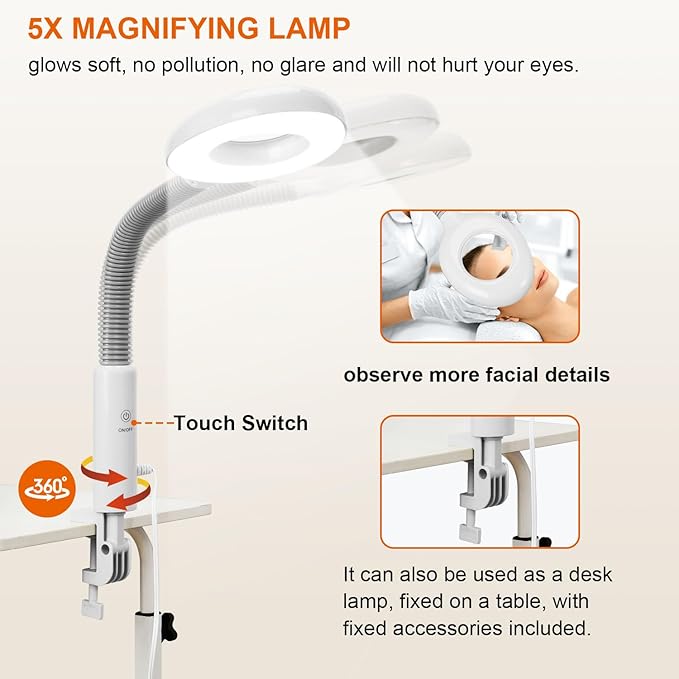 Professional Facial Steamer with 5X Magnifying Lamp, 2 in 1 Facial Steamer Upgrade PTC Heating, Esthetician Steamer Mist Face Steamer for Salon Spa Beauty Skin Care