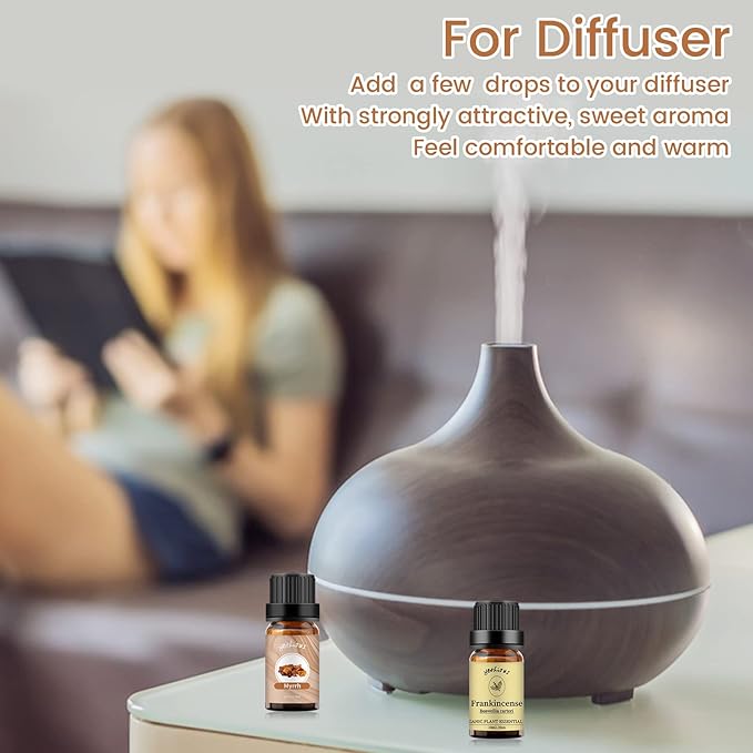 yethious Frankincense and Myrrh Oil Frankincense Essential Oil Myrrh Oils for Diffuser & Aromatherapy, Candle, Soap Candle Making - 2PCS 10ML