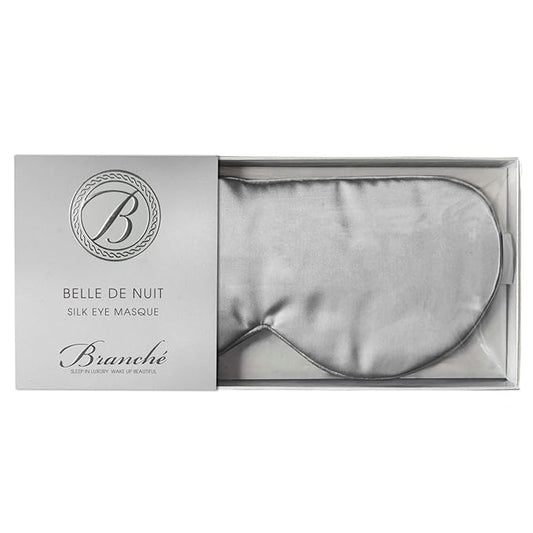 Branche Beauty Belle De Nuit Sleep Mask - Silk Eye Mask 6A Silk 22 Momme Eye Cover Sleepover Shade Blindfold Mask for Luxury Sleep in Total Darkness (Silver)