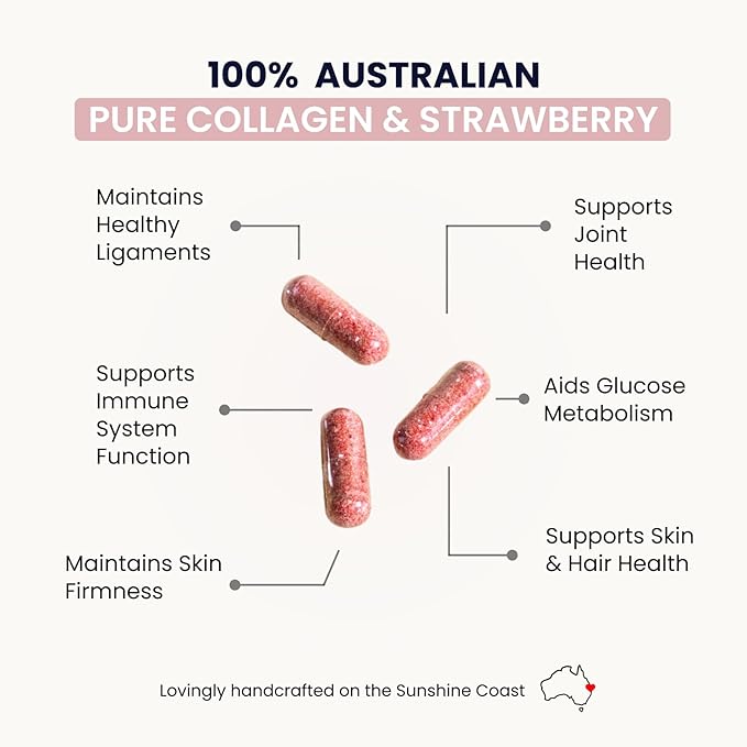 Organic Collagen Australia Beauty Brilliance Pure Collagen & Strawberry Capsules, 120 Count