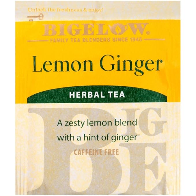 Bigelow Lemon Ginger Herbal Tea Bags 28-Count Boxes (Pack of 6) Lemon Ginger Tea Bags Herbal Tea All Natural Gluten Free