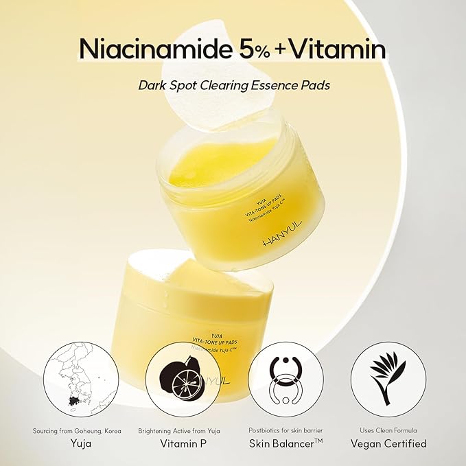 HANYUL Yuja (Yuzu) Vita Tone Up Apple Zone Toner Pads | 2 in 1 Daily Skin Brightening with Vitamin C, Patch for Under Eye, Dark Spot Correction, Vegan Certified, Korean Skincare, 60 Sheets