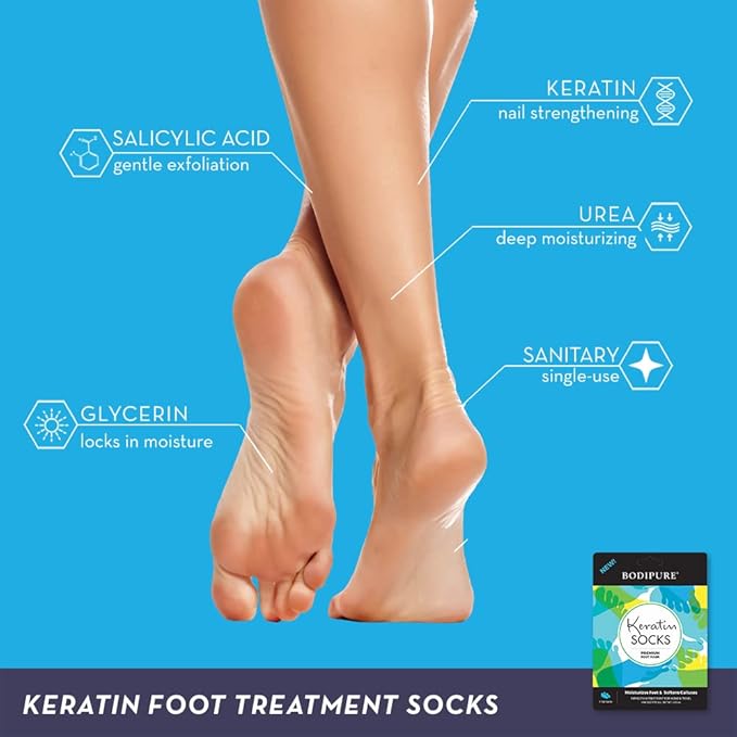 Bodipure Premium Foot Mask Keratin Socks | at Home Spa Moisturizer Socks for Dry Cracked Feet, Callus & Heel Softening | Easy-to-Use Pedicure Foot Repair | Chemical-Free Feet Treatment | 12 Pairs