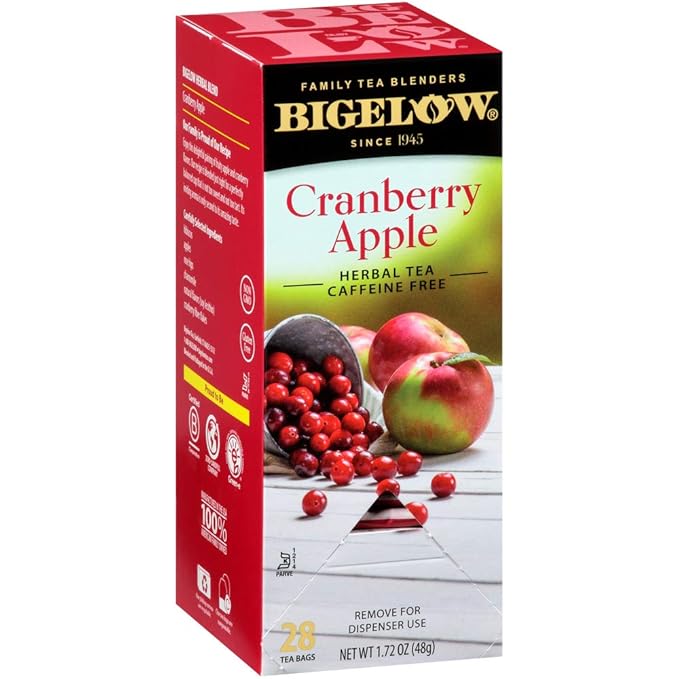 Bigelow Cranberry Apple Herbal Tea Bags 28-Count Box (Pack of 3) Cranberry Apple Hibiscus Flavored Herbal Tea Bags All Natural Non-GMO
