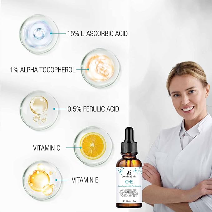 Vitamin C Face Serum Vitamin CE Serum with Ferulic Acid for Women Vitamin E and Ferulic Serum Skin Care - Vitamin C Serum for Face - Dark Spot Corrector, Anti Aging Face Care 1 Oz
