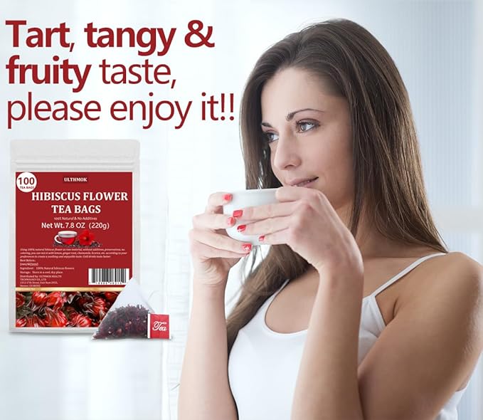 Premium Hibiscus Tea Bags,100 Tea Bags/7.06 Oz,100% Pure Dried Hibiscus Flower,Natural & No Additives,Caffeine Free.