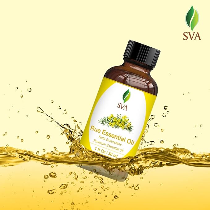 SVA Rue Essential Oil – 1 Fl Oz – 100% Natural Rue Oil - for Diffuser, Hair Care, Face, Skin Care, Aromatherapy, Scalp and Body Massage, Soap and Candle Making - with Dropper