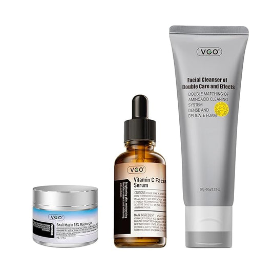 VGO Skin Care Set, with Snail Mucin 92% Moisturizer 1.76 Oz, Vitamin C Serum 1.01 Oz & Dual-Tube Facial Cleanser 3.52 Oz, 3 Step Facial Skin Care Kit