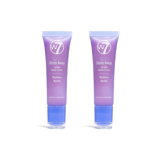W7 Gloss Away Lip Balm - 2 Piece Set - Nourishing Lip Balm Formula With Shea Butter - Blueberry