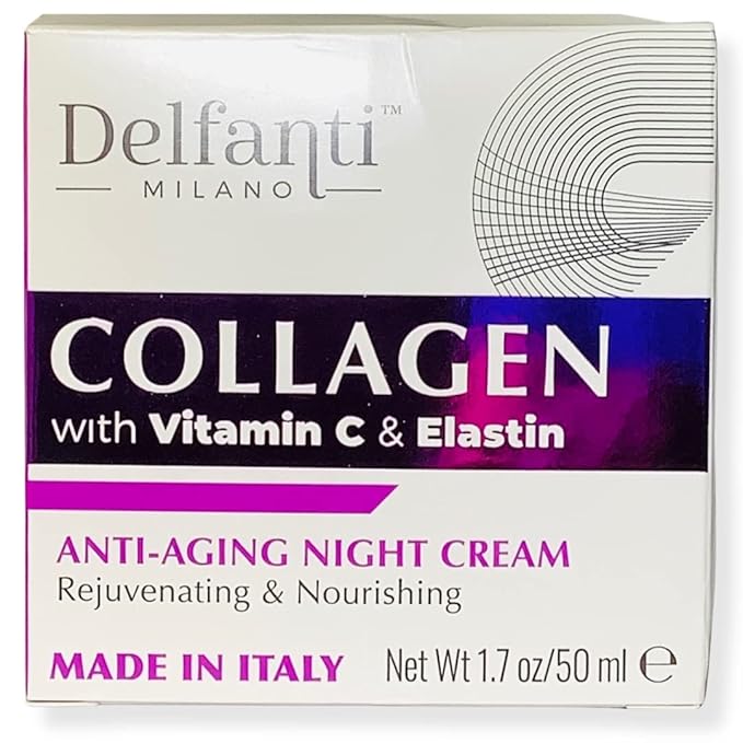 Delfanti-Milano • COLLAGEN with VITAMIN C & ELASTIN • Rejuvenating & Nourishing • Anti-Aging Night Cream • Face and Neck Moisturizer • Made in Italy