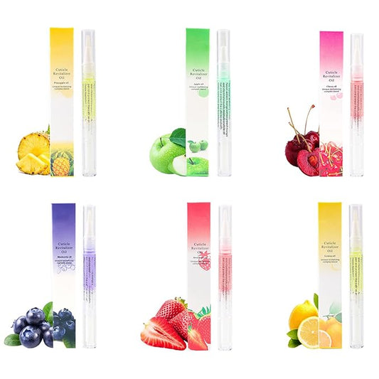 Cuticle Oils Pen: 6PCS Fruit Smell Revitalizer For Growth And Strength, Cuticle Remover- Cuticle Softener - Nail Strengthener, Professional Manicure - Pedicure Accessory (0.3 fl oz Bottles)