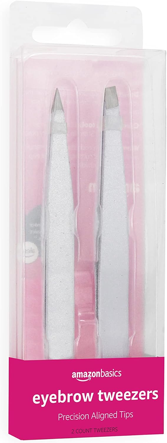Amazon Basics Eyebrow Tweezers - Stainless Steel, 2 Pack