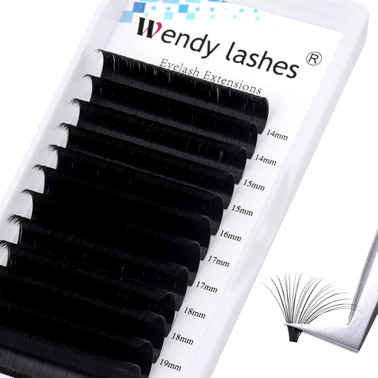 Easy Fan Volume for Lash Artists: 3D-10D Handmade Fans, Self Fanning, Blooming, Black, D Curl, 0.03mm, 14-20mm Mixed, Wendy, KH220113