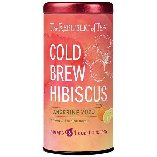 The Republic of Tea – Cold Brew Hibiscus Tangerine Yuzu Iced Tea, Large Herbal Iced Tea Pouches, Steeps Six One-Quart Pitchers