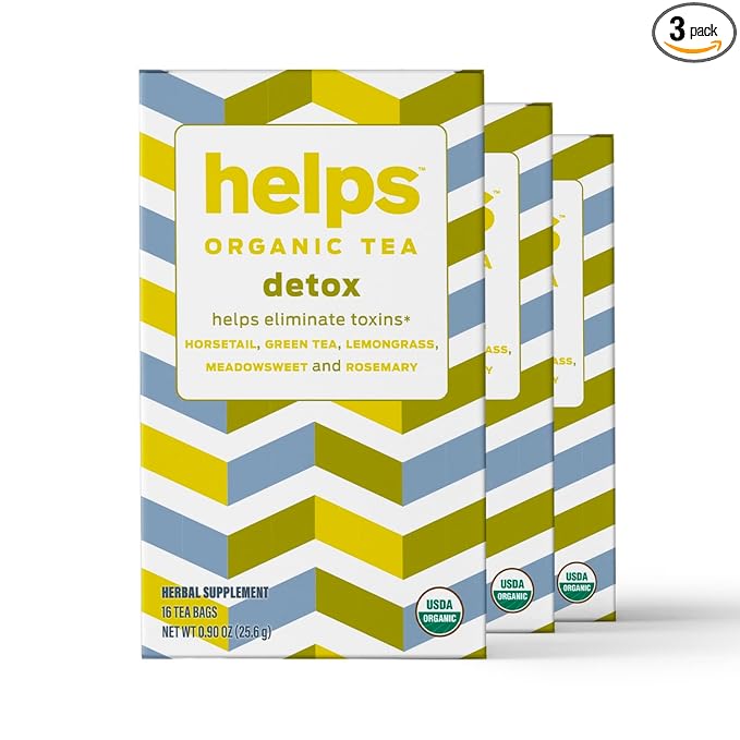 HELPS TEAS | Helps Detox Tea | Organic herbal blend of Horsetail, Green Tea, Herbal Lemon, Ulmaria and Rosemary that facilitate naturally our detox and depurative process | 16 Tea Bags - Pack of 3|