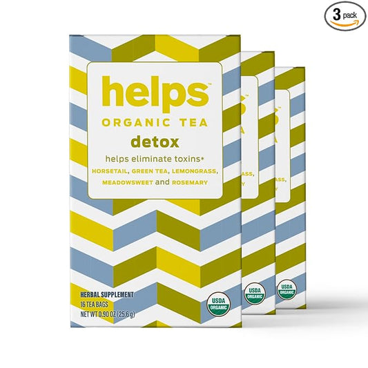 HELPS TEAS | Helps Detox Tea | Organic herbal blend of Horsetail, Green Tea, Herbal Lemon, Ulmaria and Rosemary that facilitate naturally our detox and depurative process | 16 Tea Bags - Pack of 3|