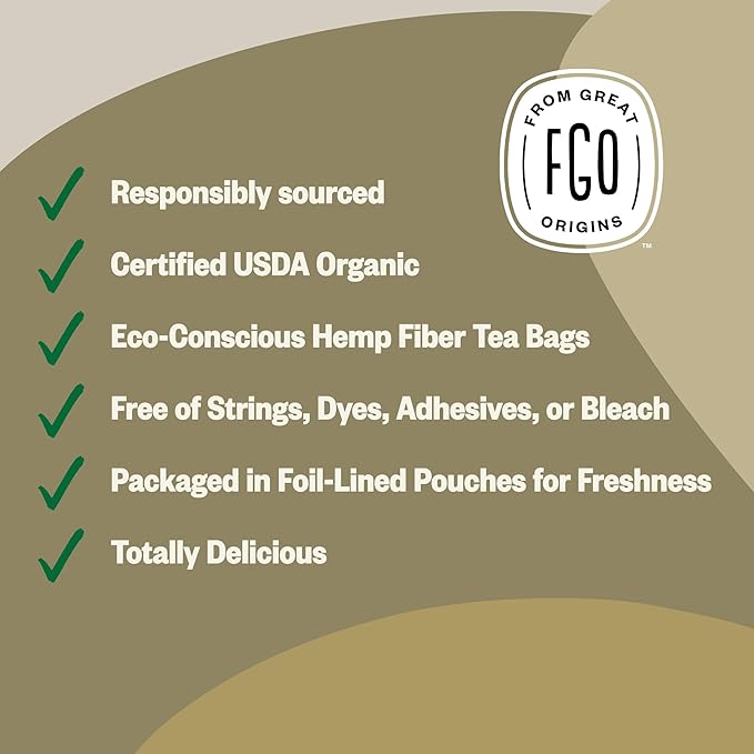 FGO Organic Honey Ginseng Green Tea, 20 Count, Eco-Conscious Tea Bags, Resealable Bag, Packaging May Vary (Pack of 1)