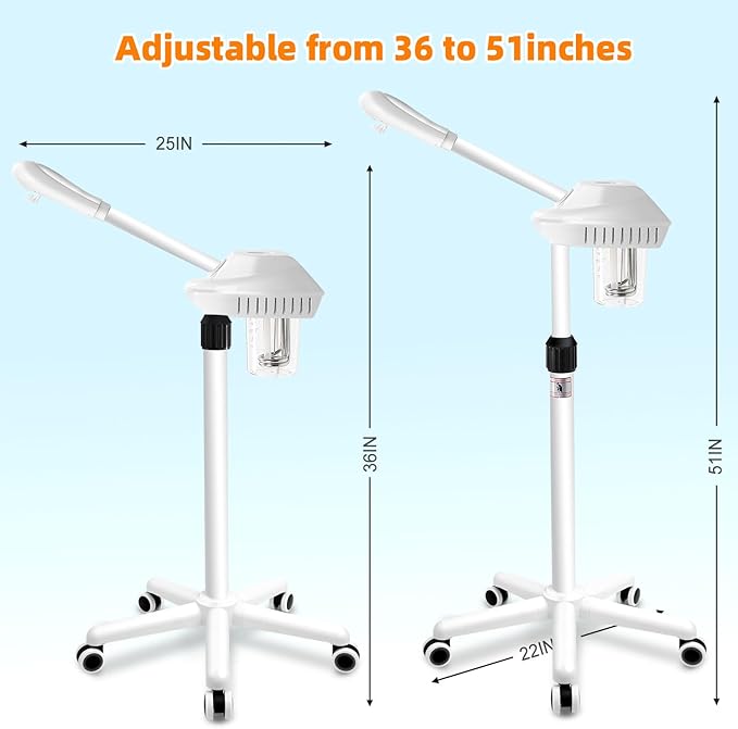 Professional Facial Steamer, Facial Steamer on Wheels, SPA Ozone Nano Facial Steamer, Stand Facial Steamer for Spa, Salon and at Home Use