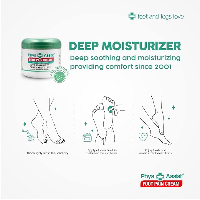 PhysAssist Soothing Foot Cream to Feet and Legs (Three - 4 oz jars) Soothing to feet and Legs.
