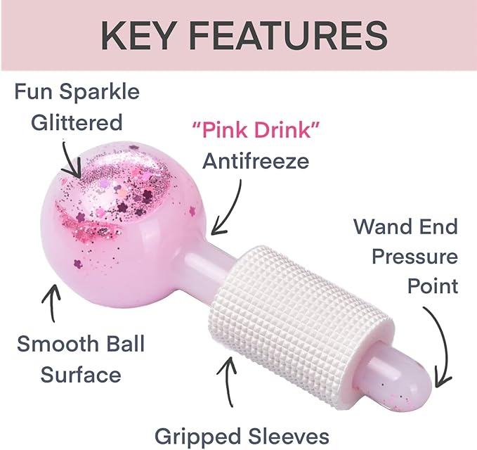 Ice Globes for Facials – Facial Tools for Face & Eye Puffiness Relief, Cool Skincare Cryo Tools - Pink Drink Glitter