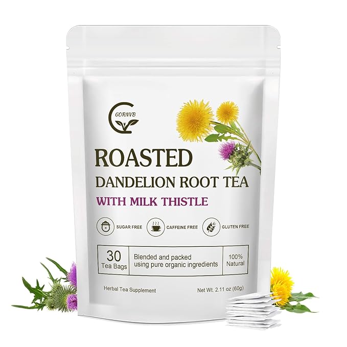 Organic Roasted Dandelion Root Tea with Milk Thistle Tea - Supports Kidney Function and Liver Function, 30 Tea Bags