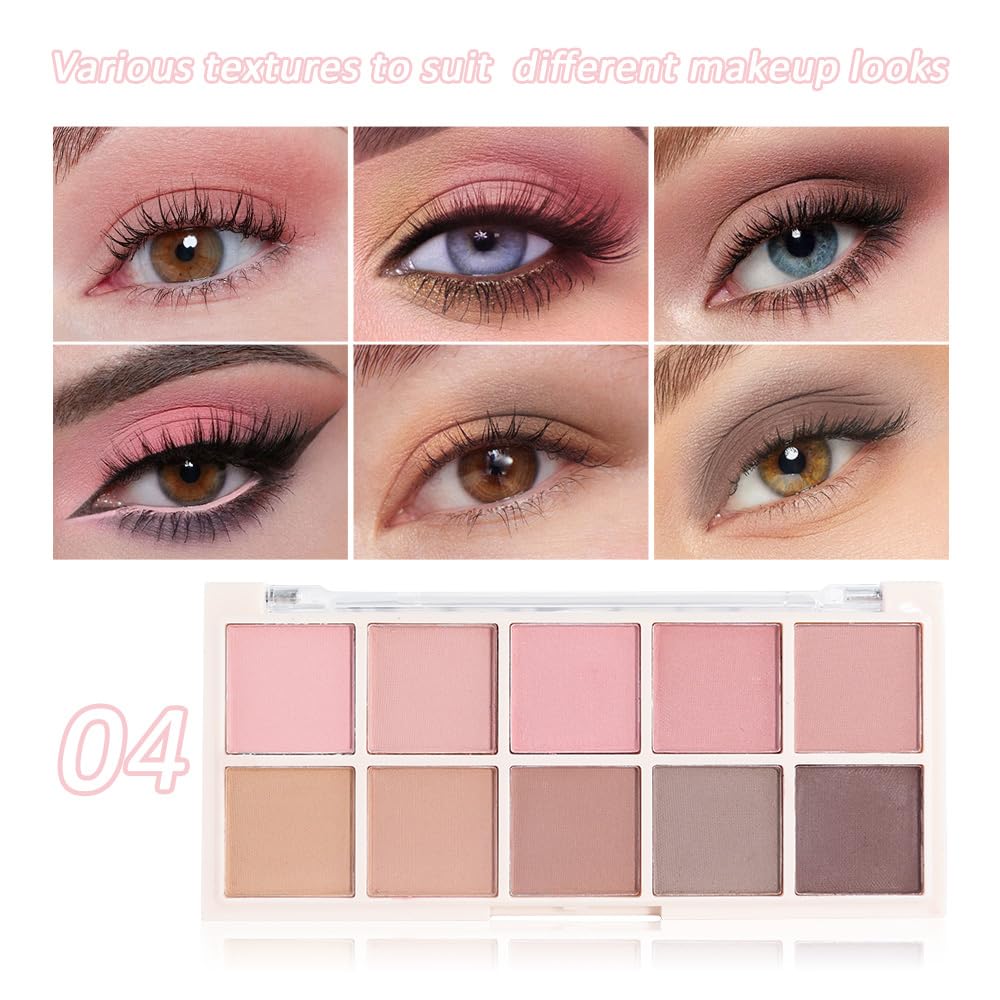Ten Color Pink Brown Series Matte Eyeshadow Makeup Palette, High-Pigment Eye Shadow, Smooth & Blendable, Everyday Velvety Matte Finish Eye Makeup Looks Box, Vegan & Cruelty-Free, 0.35 Oz 04#