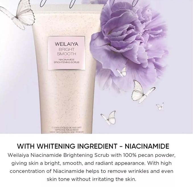 Bright Smooth Niacinamide Pecan Body Scrub – 200mL / 7.04 fl oz – Exfoliating Scrub for Body Acne & Dead Skin – Gentle, Hydrating, Non-Drying Formula for Smooth, Renewed Skin