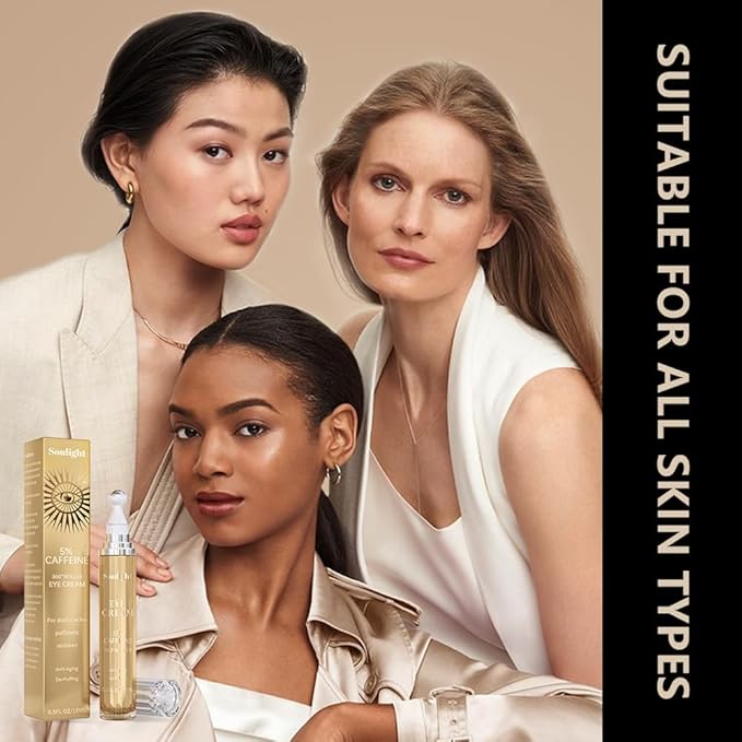 Soulight 5% Caffeine Eye Serum for Dark Circles, Puffiness & Wrinkles - Brightening Under Eyes Treatment with Hyaluronic Acid & Niacinamide - Hydrating & Firming Eye Cream for Sensitive Skin